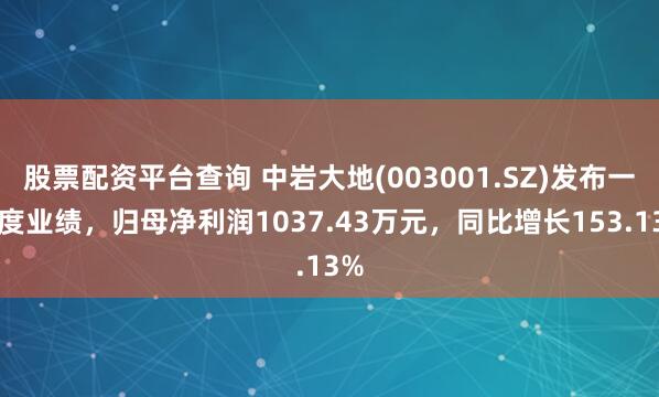 股票配资平台查询 中岩大地(003001.SZ)发布一季度业绩，归母净利润1037.43万元，同比增长153.13%